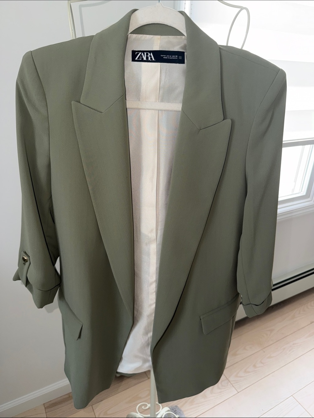 Zara Sage Green Single-Breasted Blazer